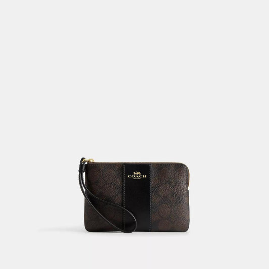 Corner Zip Wristlet In Signature Canvas With Stripe