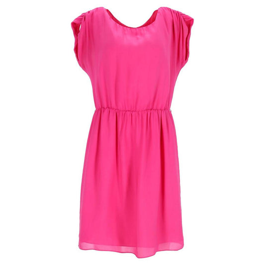 Ruched Sleeve Mini Dress in Pink Silk