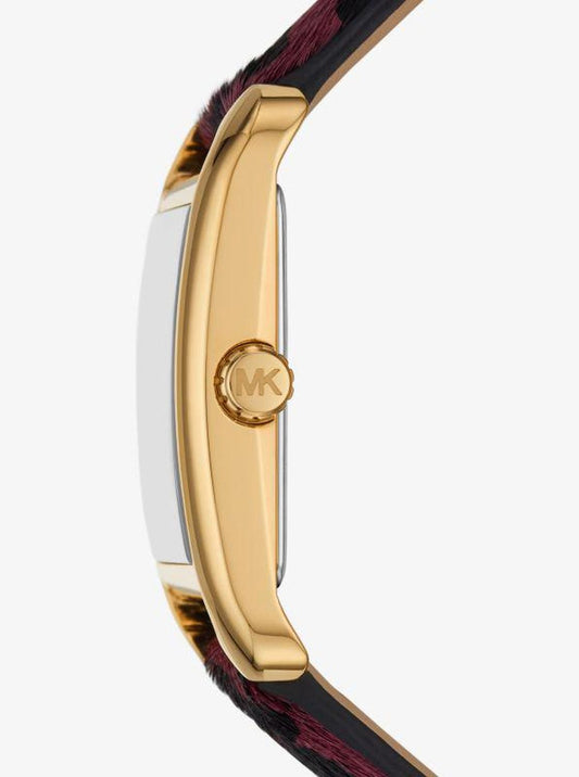 Monroe Gold-Tone and Leopard Print Calf Hair Watch