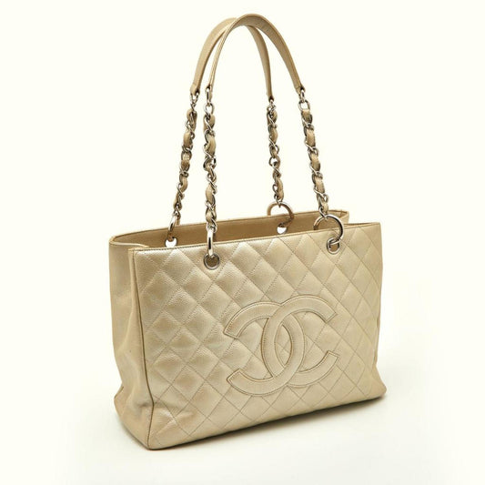 Chanel PearlQuilted Caviar Leather Gst Shopper Tote