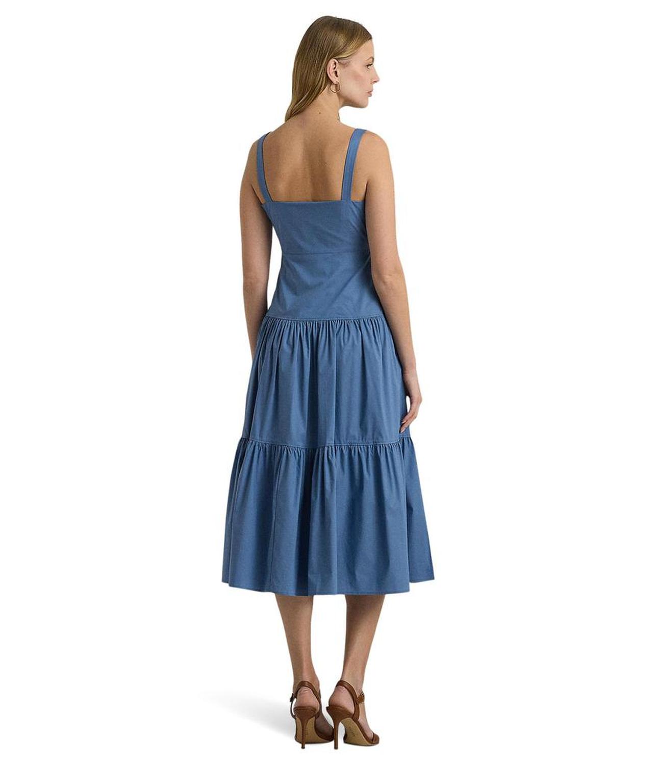 Cotton-Blend Tie-Front Tiered Dress