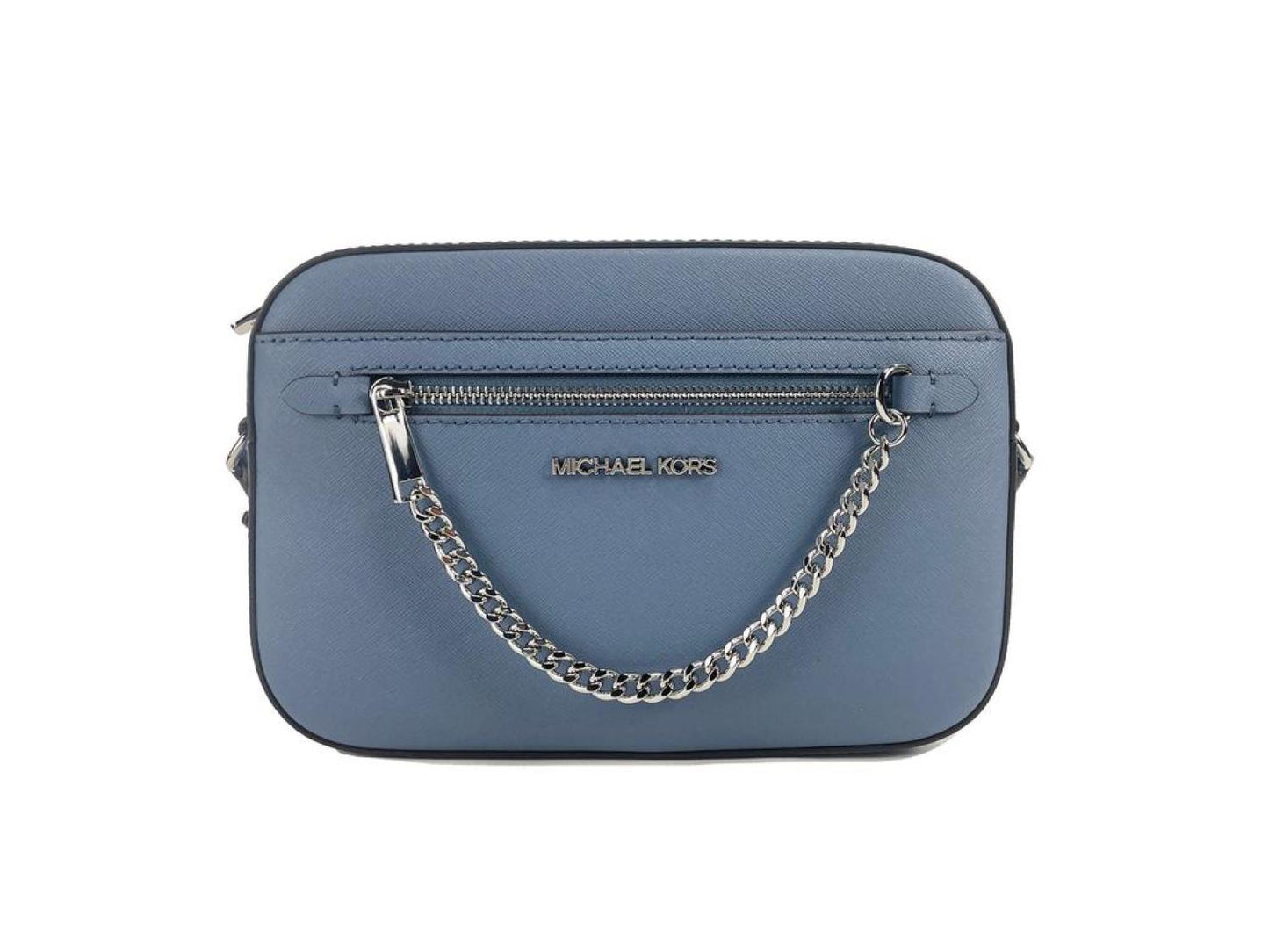 Michael Kors Jet Set East West Large blue Leather Zip Chain Crossbody Women's Bag