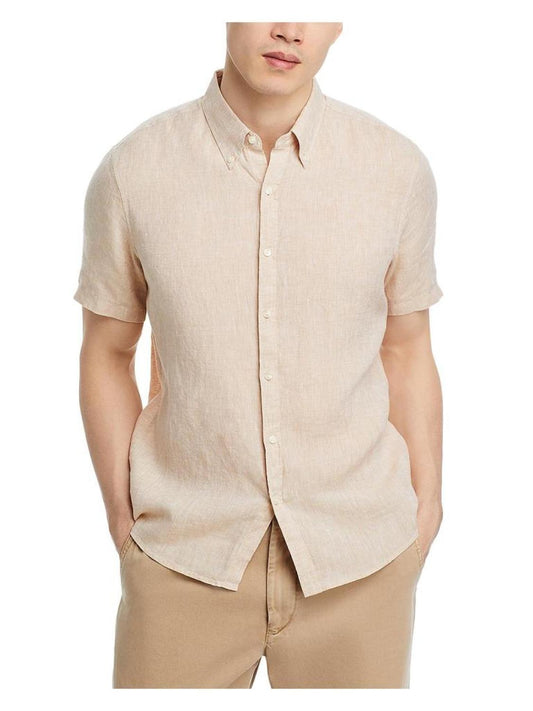 Mens Linen Heathered Button-Down Shirt