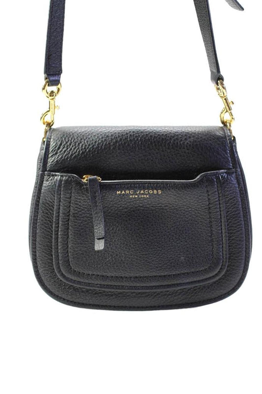 Marc Jacobs Womens Leather Foldover Magnetic Closure Shoulder Bag Black