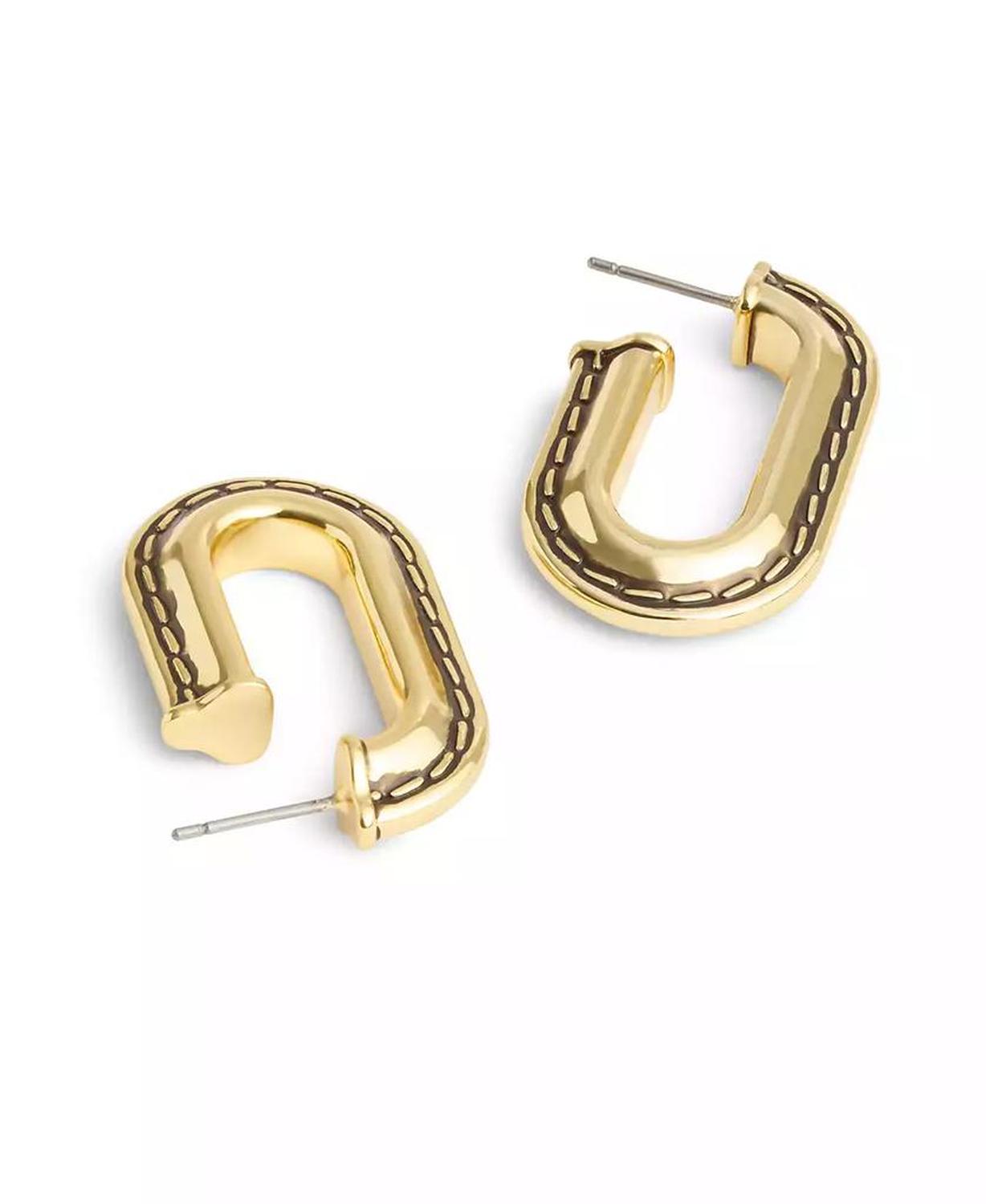 Gold-Tone Stitched Oval Hoop Earrings