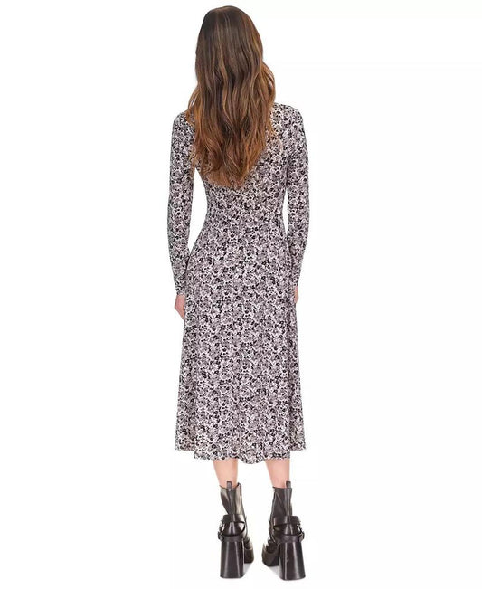 MICHAEL Chain-Neck Keyhole Printed Dress