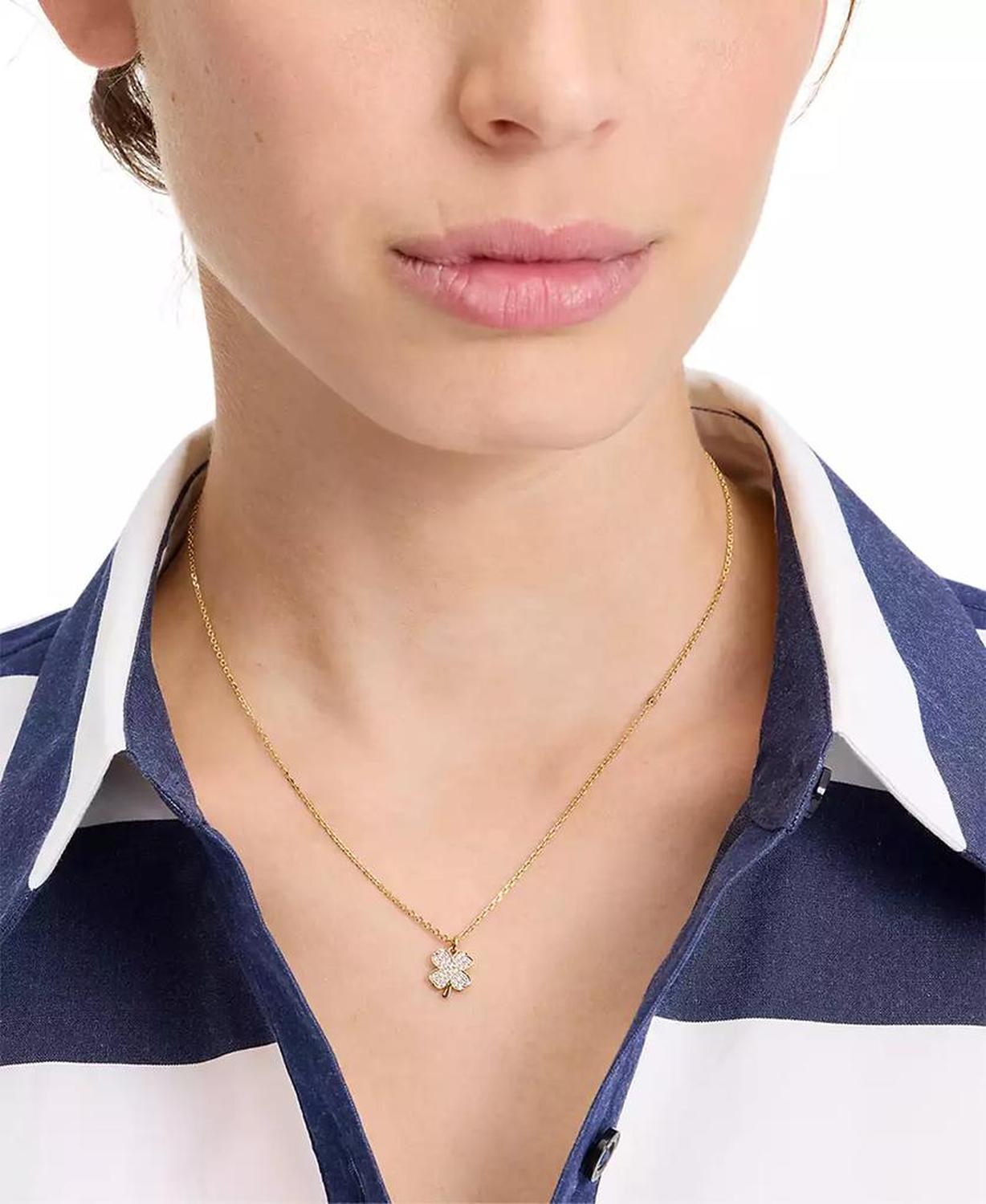 Lucky Charm Gold-Tone Pavé Crystal Clover Pendant Necklace, 16" + 3" extender