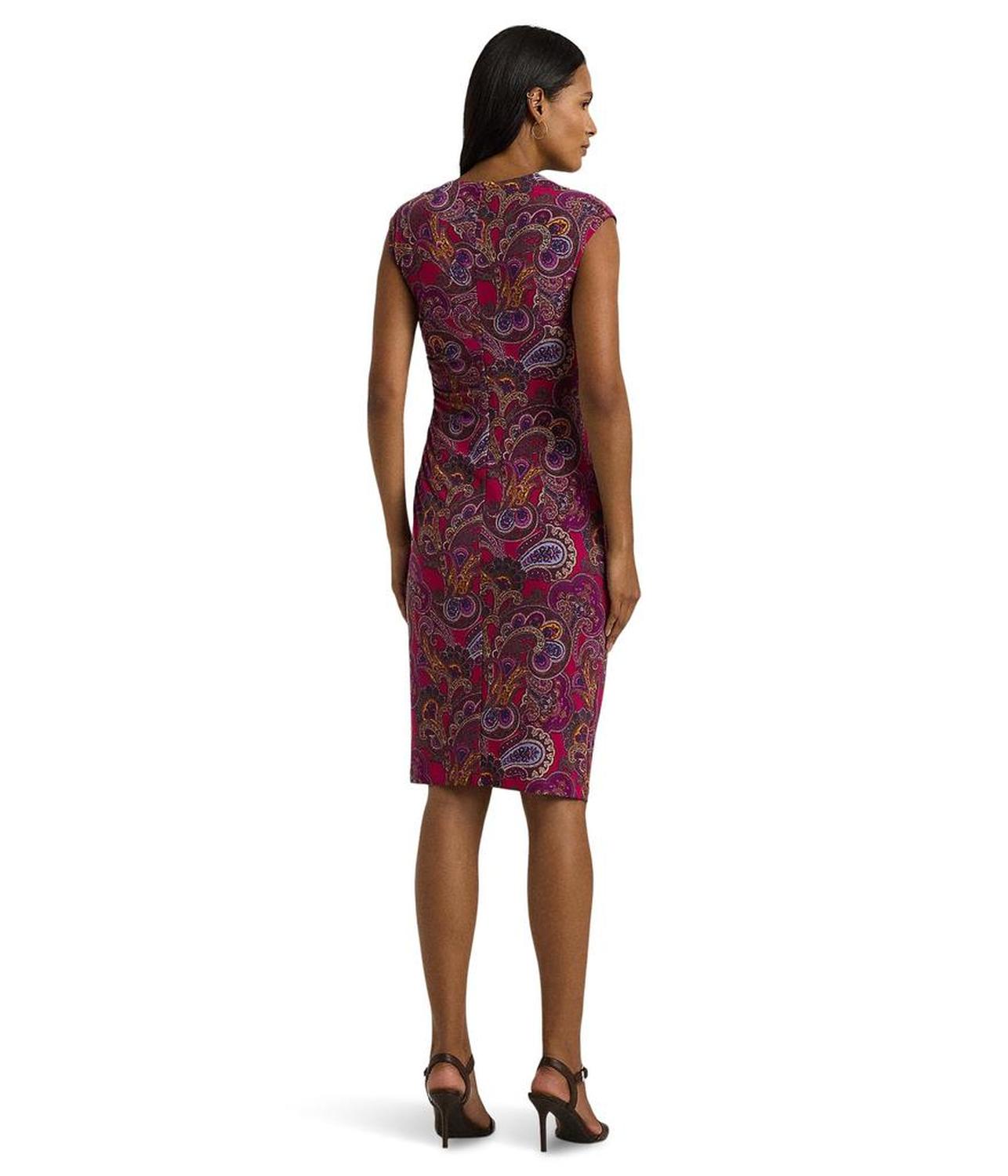 Paisley Stretch Jersey Cap-Sleeve Dress