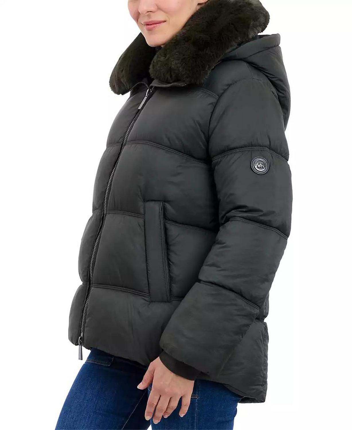 Women's Faux-Fur-Collar Hooded Puffer Coat, Created for Macy's