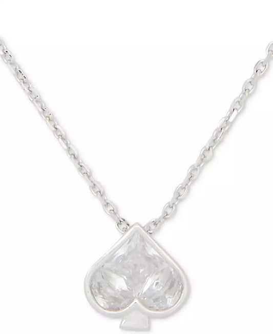 Silver-Tone Cubic Zirconia Spade Mini Pendant Necklace, 16"+ 3" extender