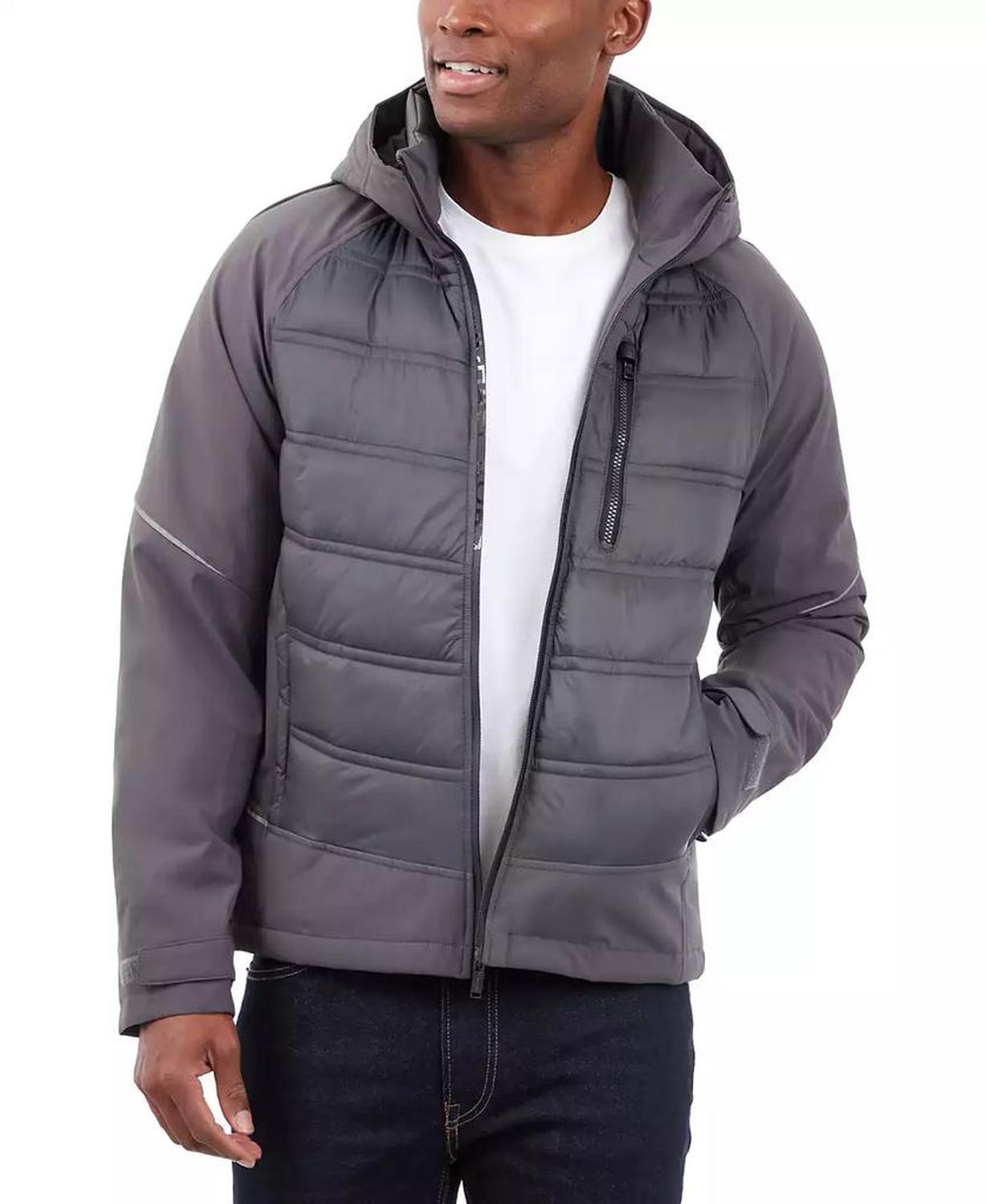 Men's Mixed-Media Full-Zip Hooded Jacket