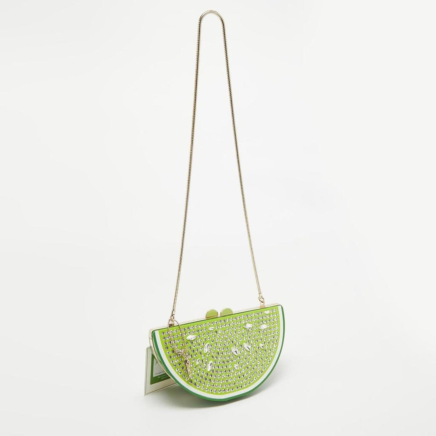 Kate Spade Green Acrylic Slice Of Lime Crystals Chain Clutch