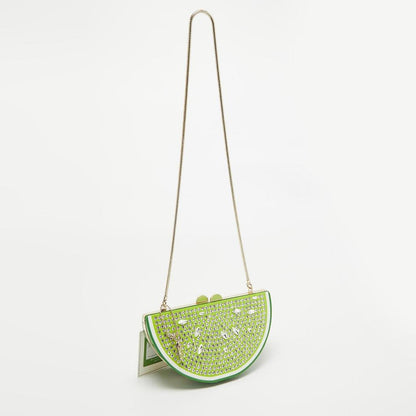 Kate Spade Green Acrylic Slice Of Lime Crystals Chain Clutch