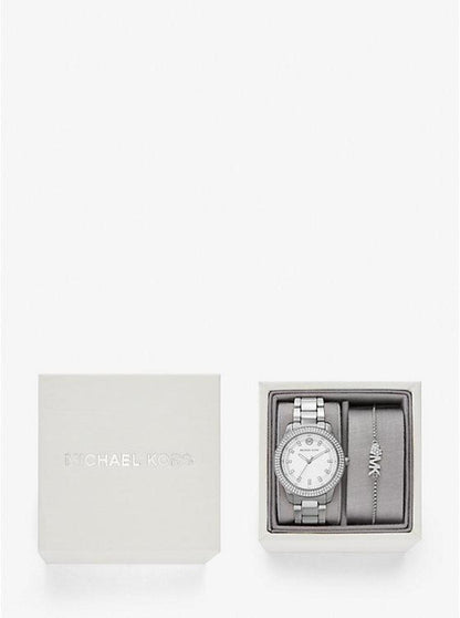 Mini Tibby Pavé Silver-Tone Watch and Bracelet Gift Set