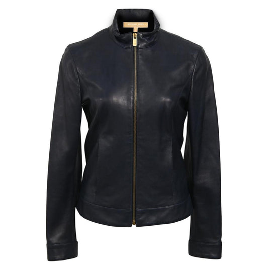 Zipped Jacket in Navy Blue Leather