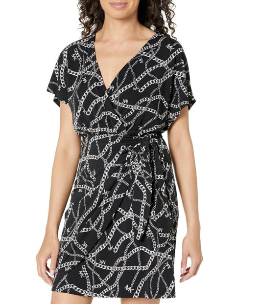 Print Tie Faux Wrap Dress