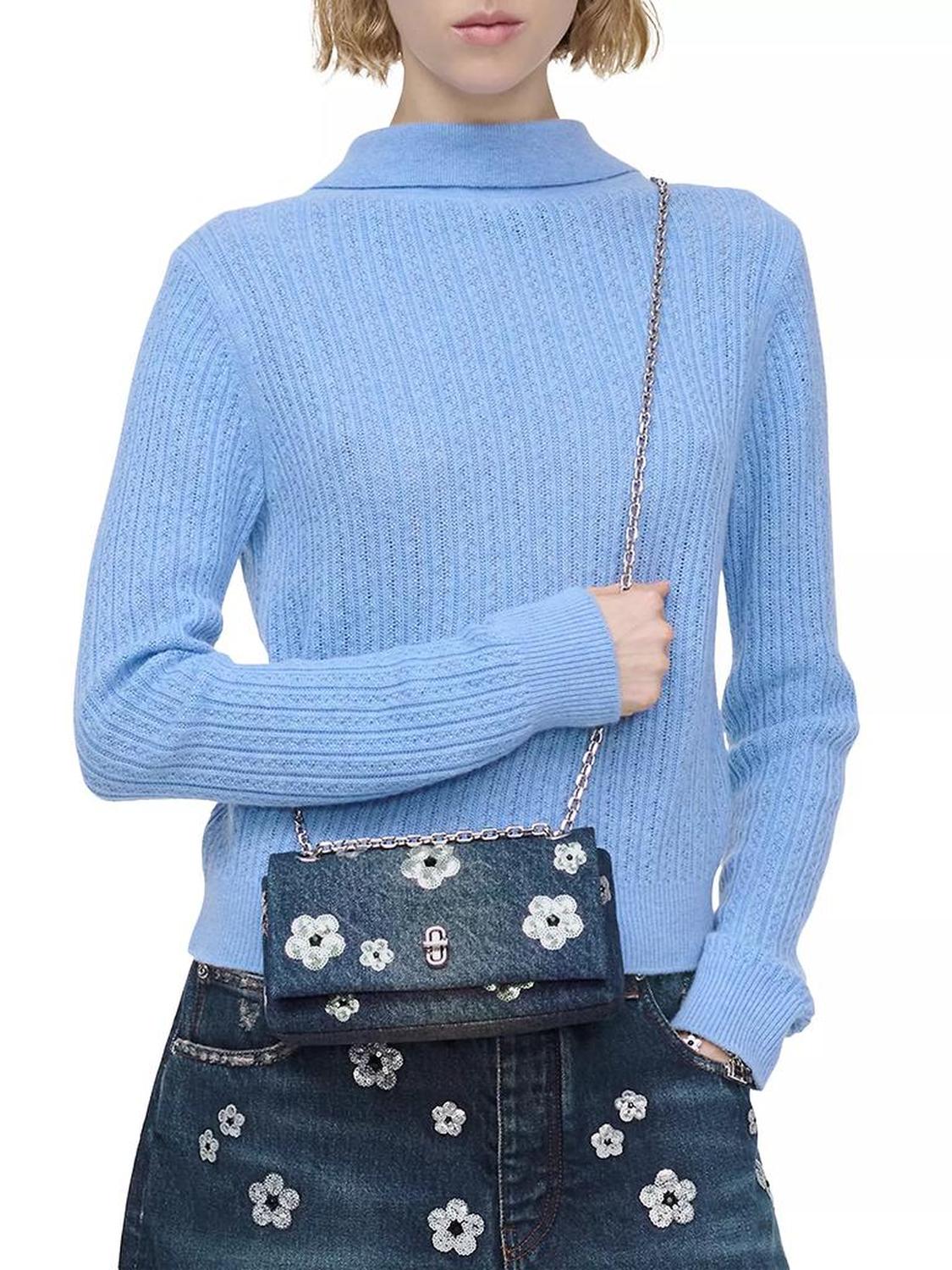 The Sequin Daisy Denim Dual Chain Shoulder Bag