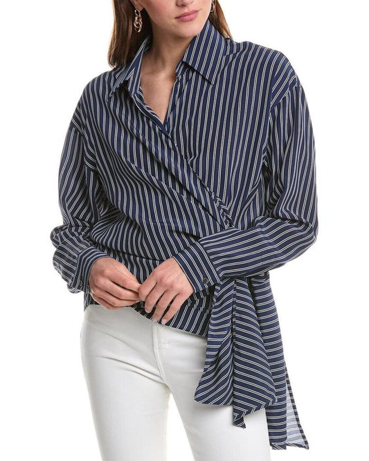 Michael Kors Collection Stripe Sarong Silk Shirt