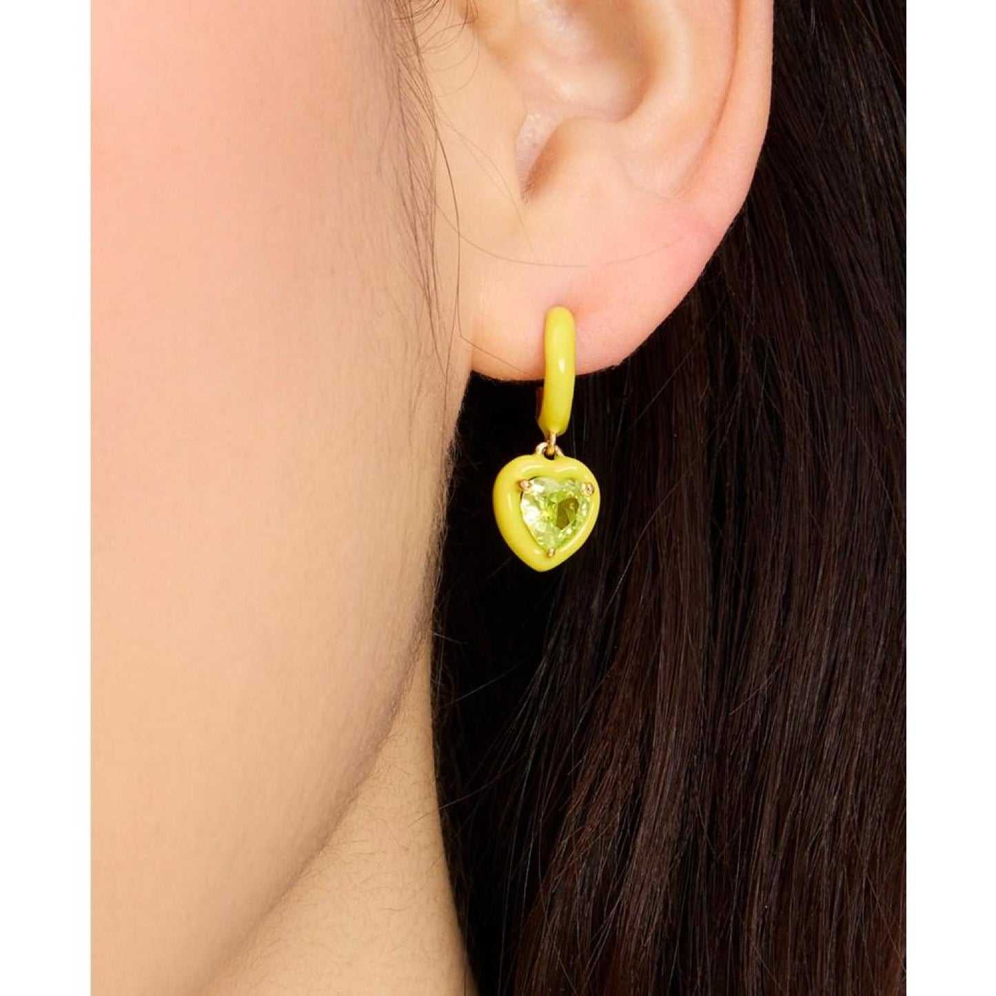 Gold-Tone Color-Coated Stone Heart Charm Hoop Earrings