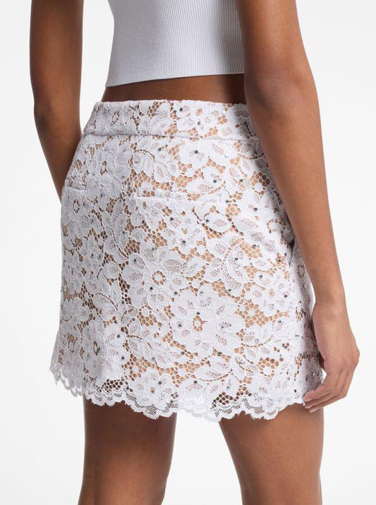 Studded Corded Floral Lace Mini Skirt