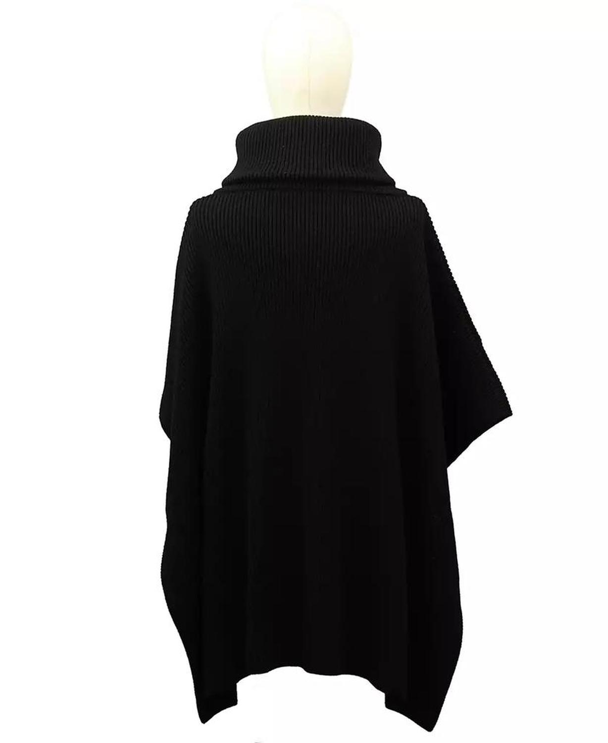 Women's Fine Rib Zip Cowl Neck Poncho