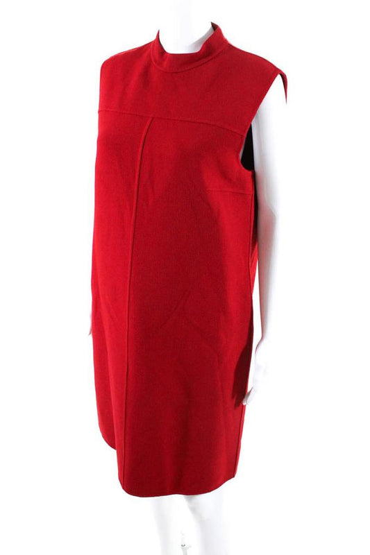 Michael Kors Collection Womens High Neck Sleeveless Shift Dress Red Wool