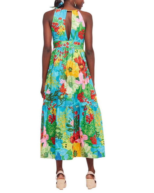 Eva Franco One-Shoulder Tie Maxi Floral Dress