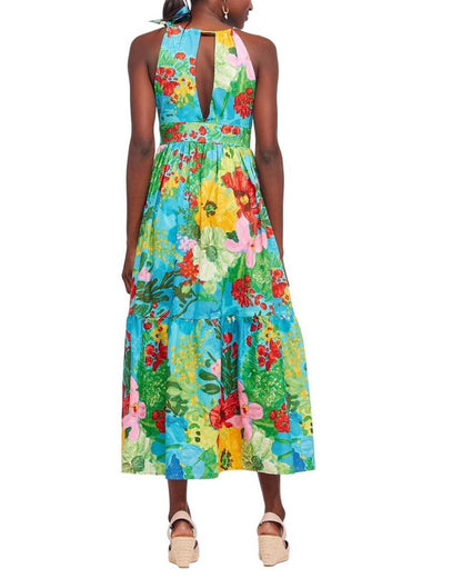 Eva Franco One-Shoulder Tie Maxi Floral Dress