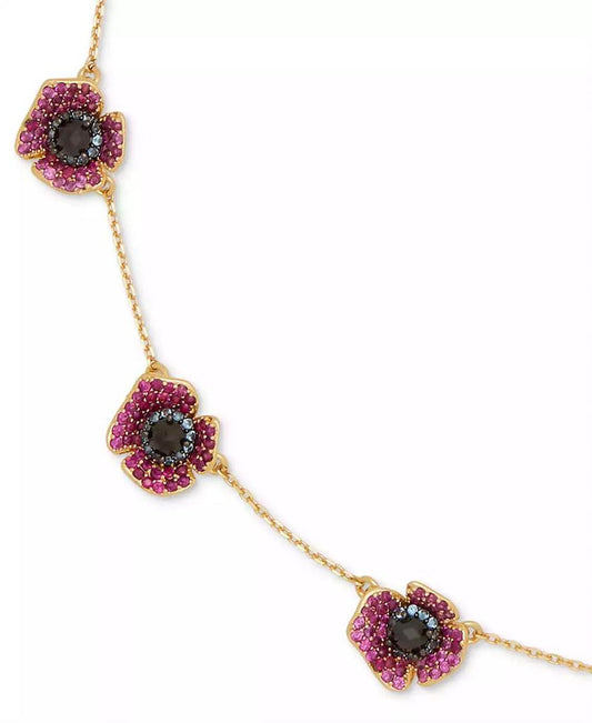 Gold-Tone Color Cubic Zirconia Poppy Station Necklace, 16" + 3" extender