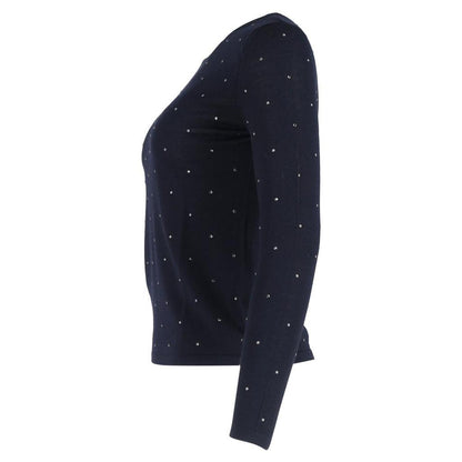 Gardena Embellished Knit Sweater in Navy Blue Wool