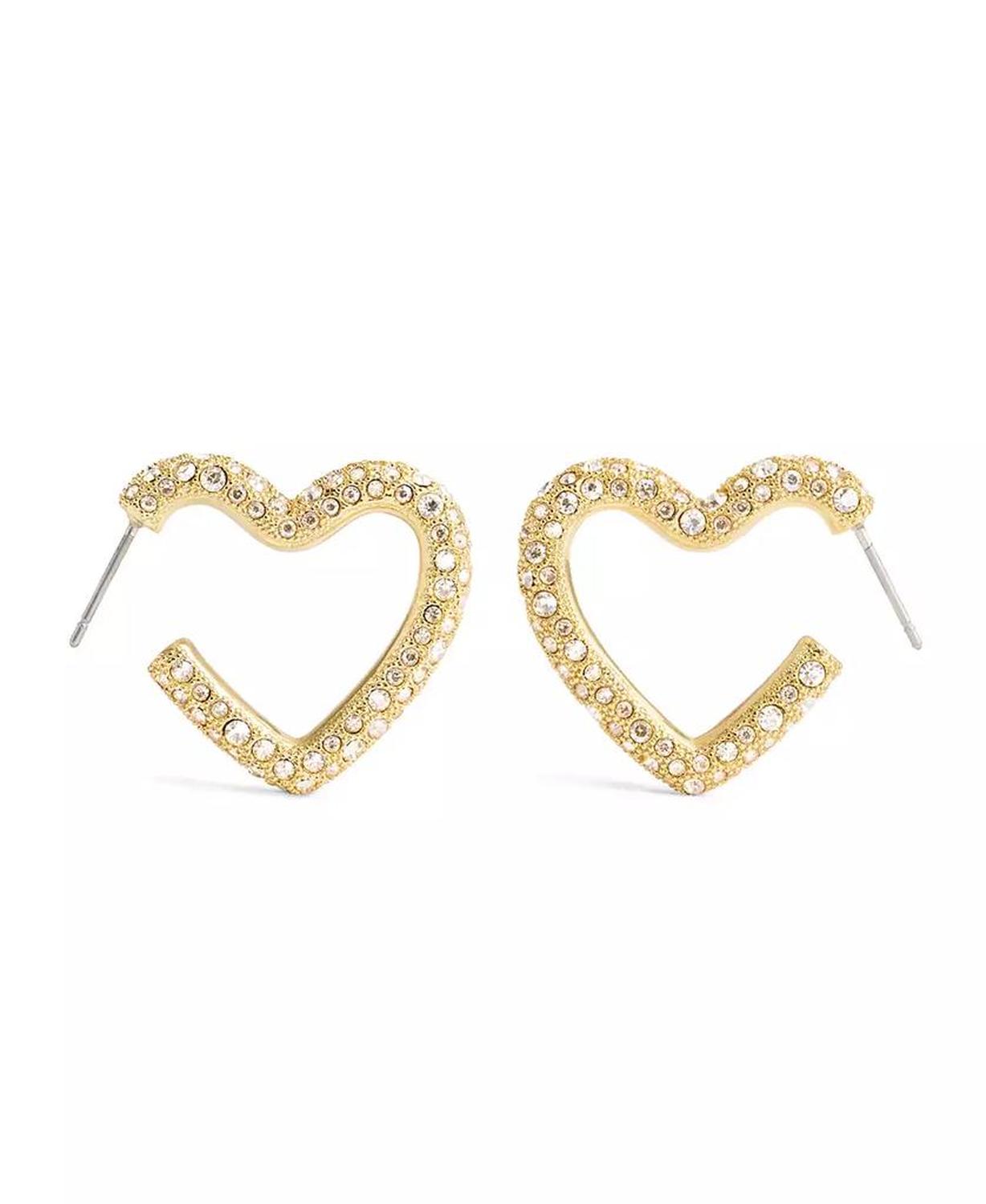 Faux Stone Pave Heart Hoop Earrings