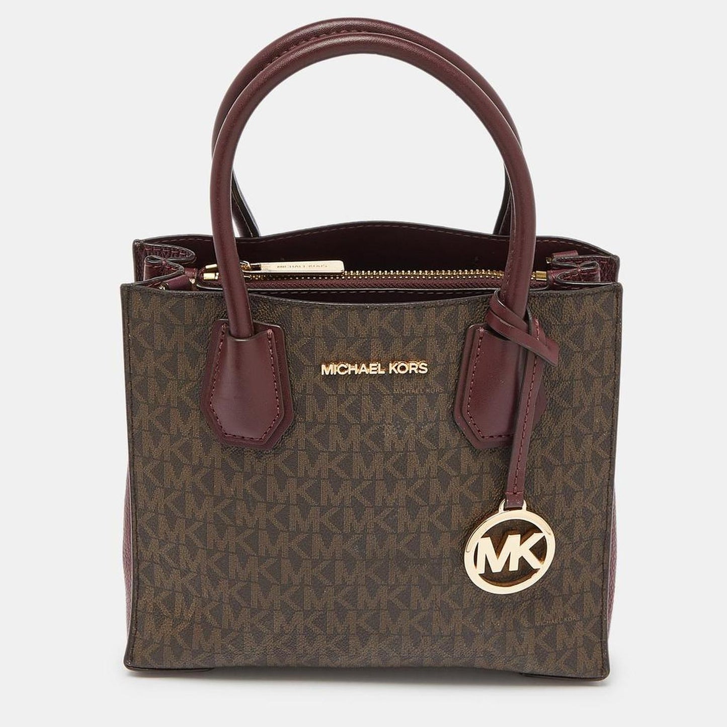 Michael Kors /red Signature Coated Canvas And Leather Mercer Tote