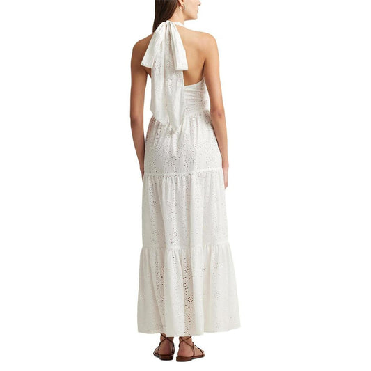 Eyelet Cotton Tiered Halter Dress