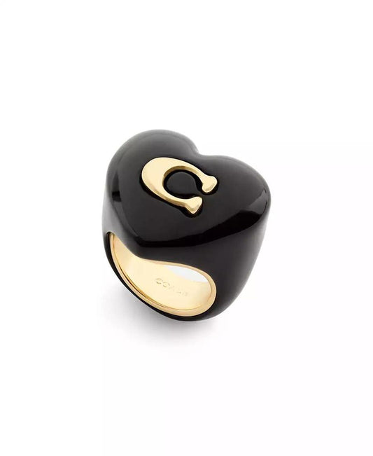 Black Vintage Charms Signature C Heart Cocktail Ring