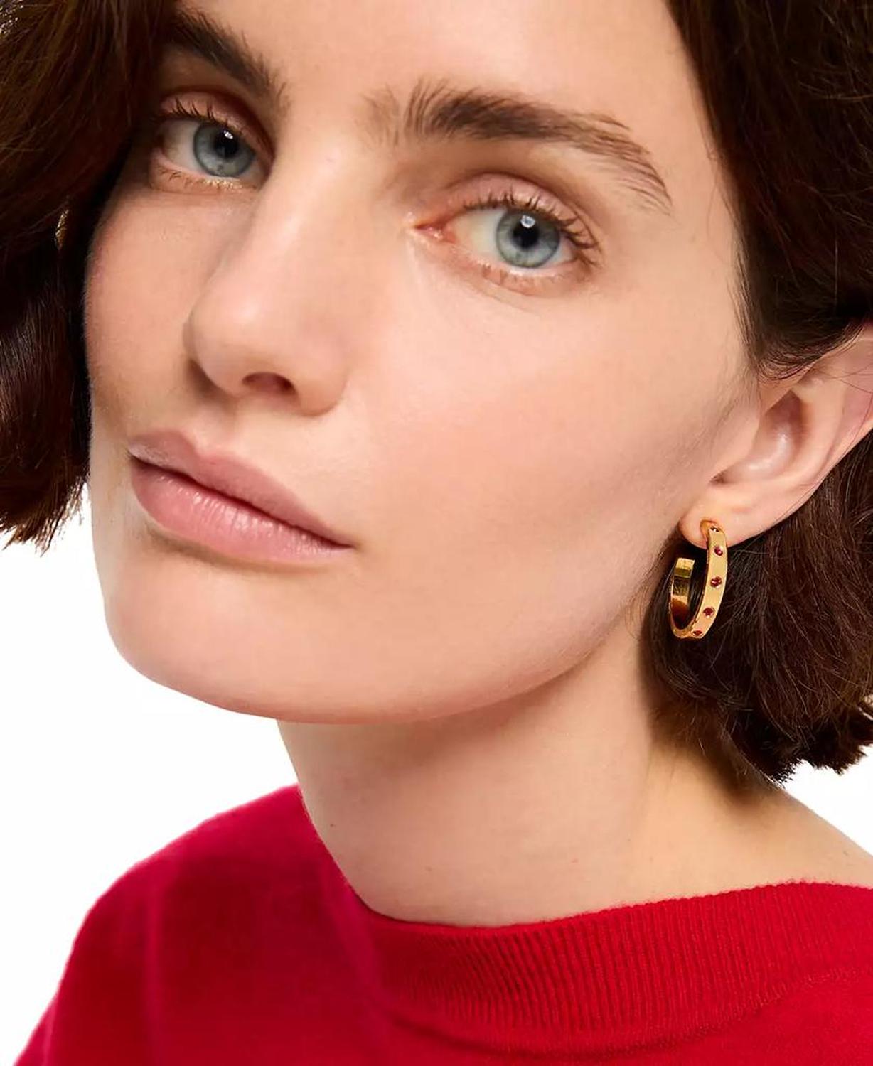 Gold-Tone Small Color Pavé Hoop Earrings, 1"