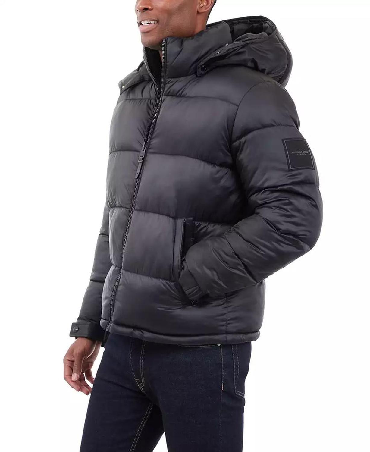 Men's Heavyweight Metallic Finish Hooded Puffer Jacket