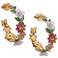 Gold-Tone Medium Mixed Stone Flower Hoop Earrings, 1.49"