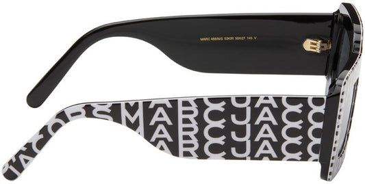 Black & White Monogram Rectangular Sunglasses