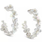 Silver-Tone Medium Cubic Zirconia, Imitation Pearl & Mother-of-Pearl Flower C-Hoop Earrings, 1.63"