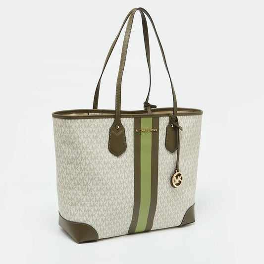 White/green Signature Coated Canvas And Leather Large Jet Set Tote