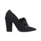 FENDI black suede black white mink fur front point toe chunky heel pump