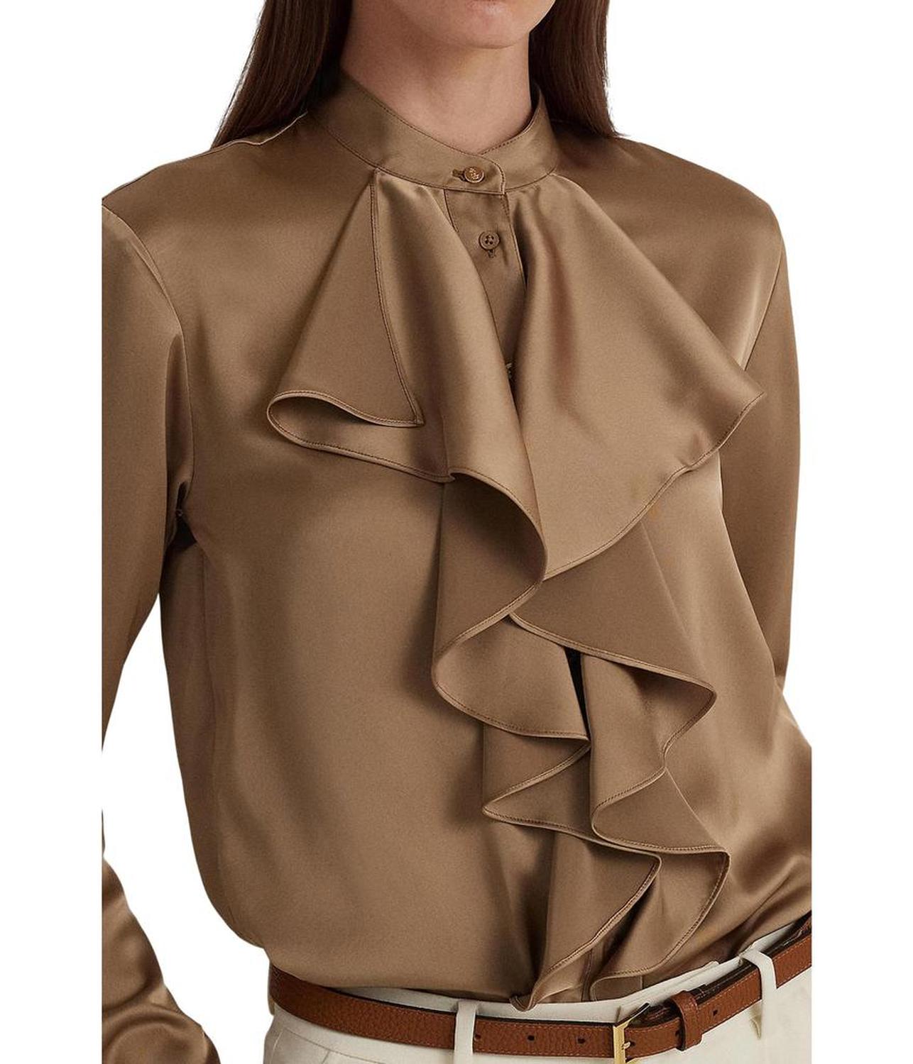 Ruffle-Trim Satin Charmeuse Shirt