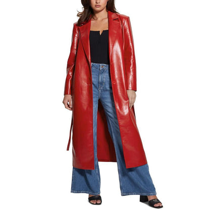 Women's Faux-Leather Belted Trench Coat