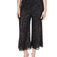 Petites Womens Sequined Wide Leg Cropped Pants