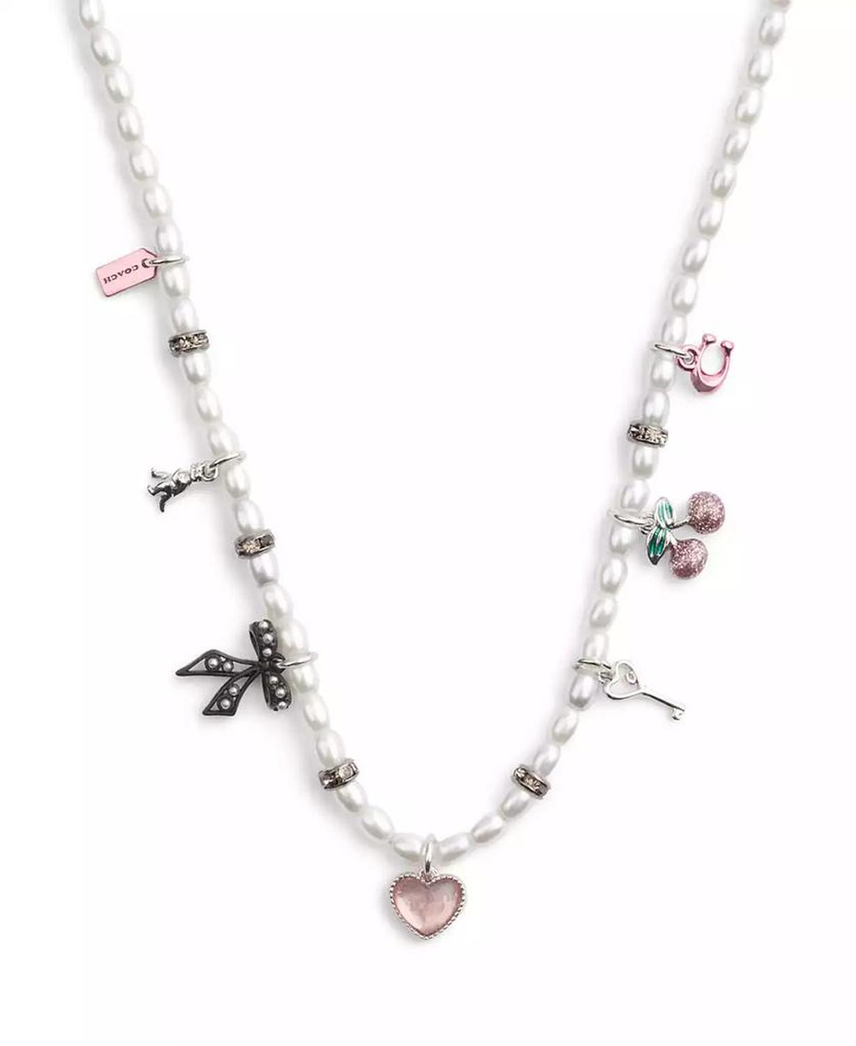 Faux Stone Signature Bowtique Charm Bib Cultured Pearl Necklace