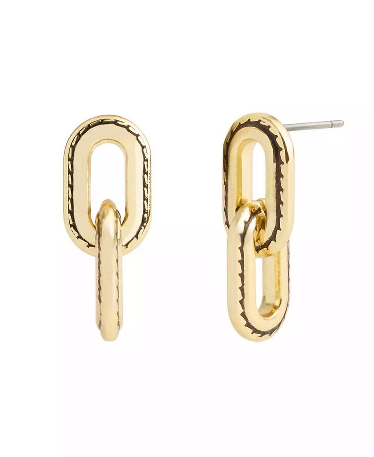 Gold-Tone Stitched Link Drop Earrings