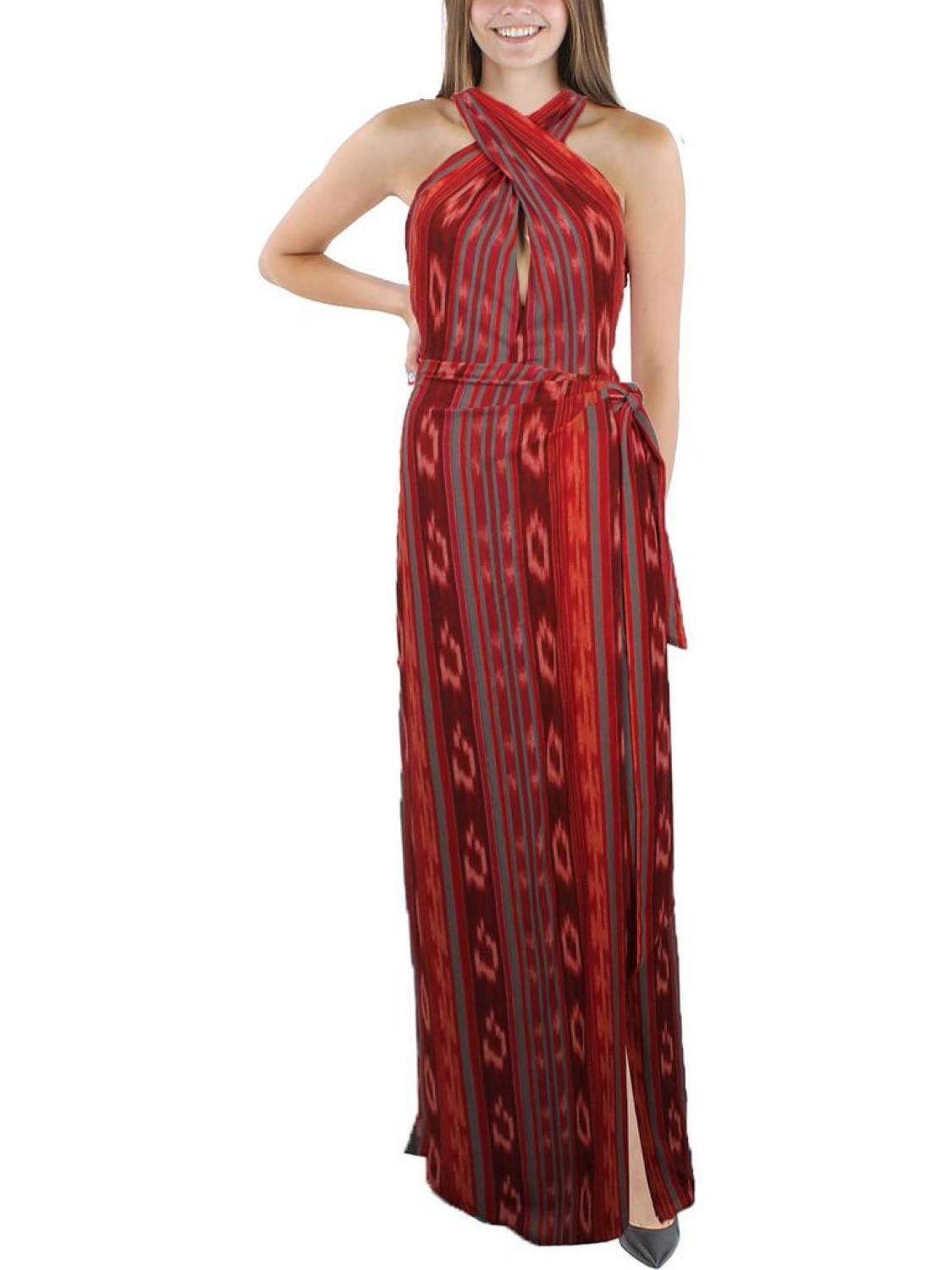 Womens Striped Halter Evening Dress