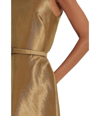 Metallic Twill Belted Cocktail Dress