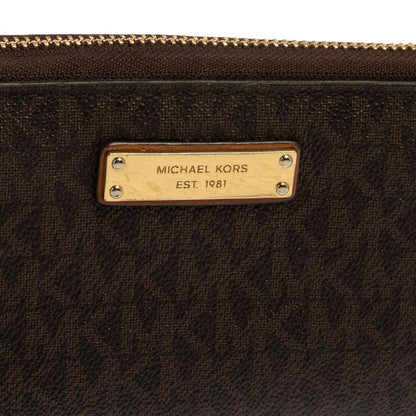 Michael Kors Brown Monogram Coated Canvas Zip Around Wristlet Wallet