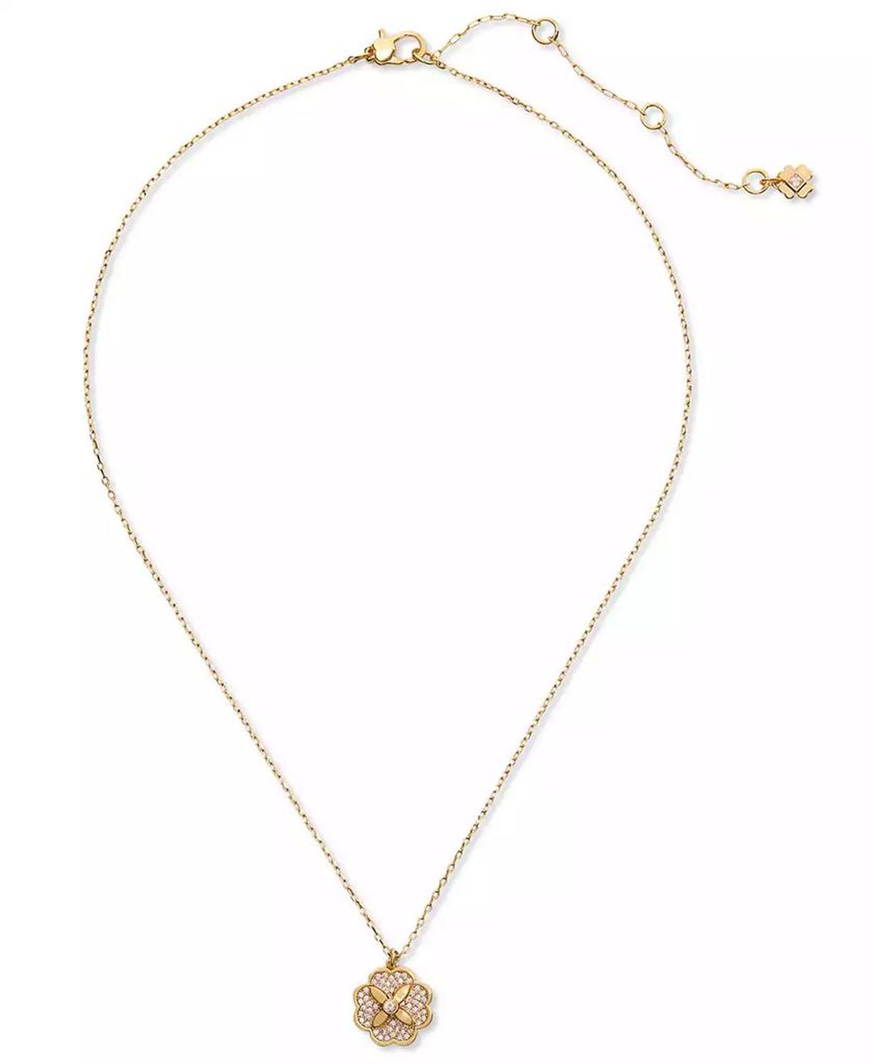 Gold-Tone Pavé Flower Mini Pendant Necklace, 16" + 3" extender